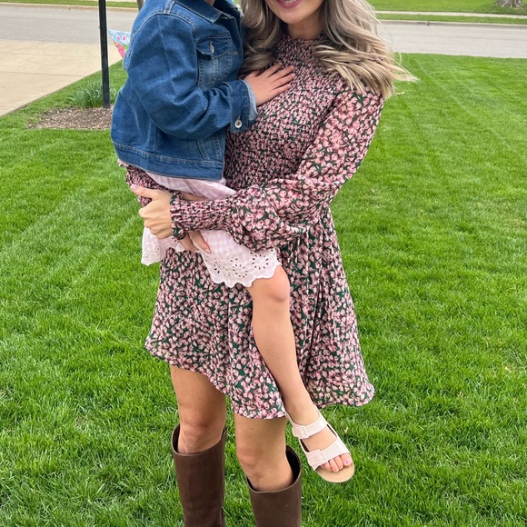 Floral Forever Green and Pink Floral Print Smocked Skater Dress - Picture 13 of 13